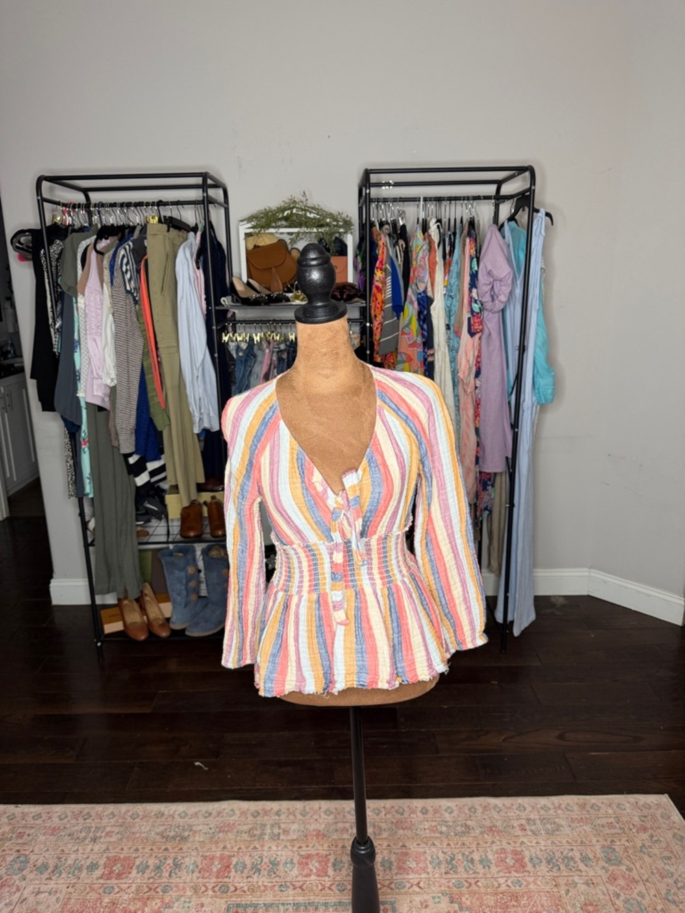 True Craft Pastel Multicolor Striped Peplum Knit Top
